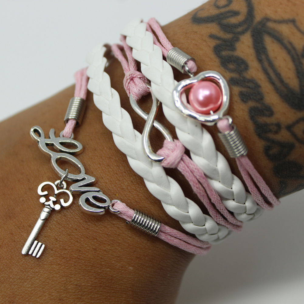 Pink and White Key Bracelet